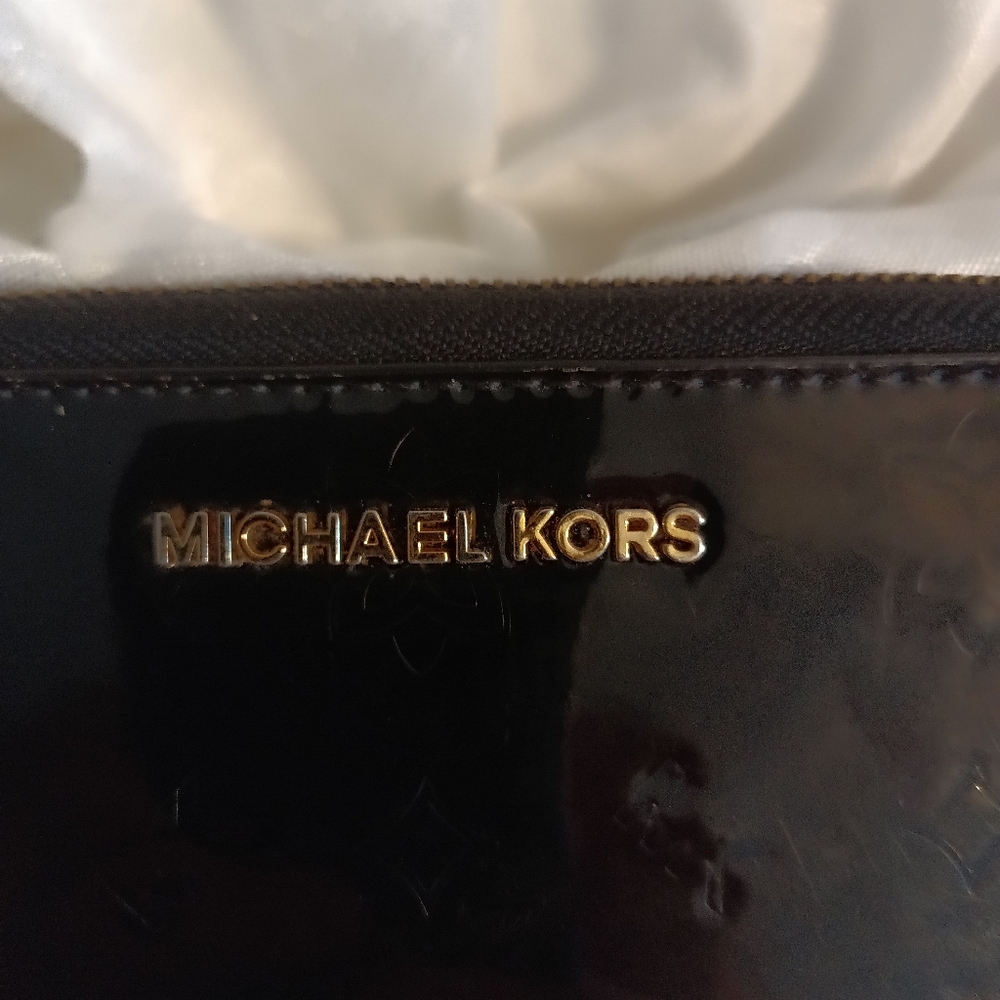 Michael Kors Black Patent Wristlet Clutch with Gold Hardware - Picture 3 of 7
